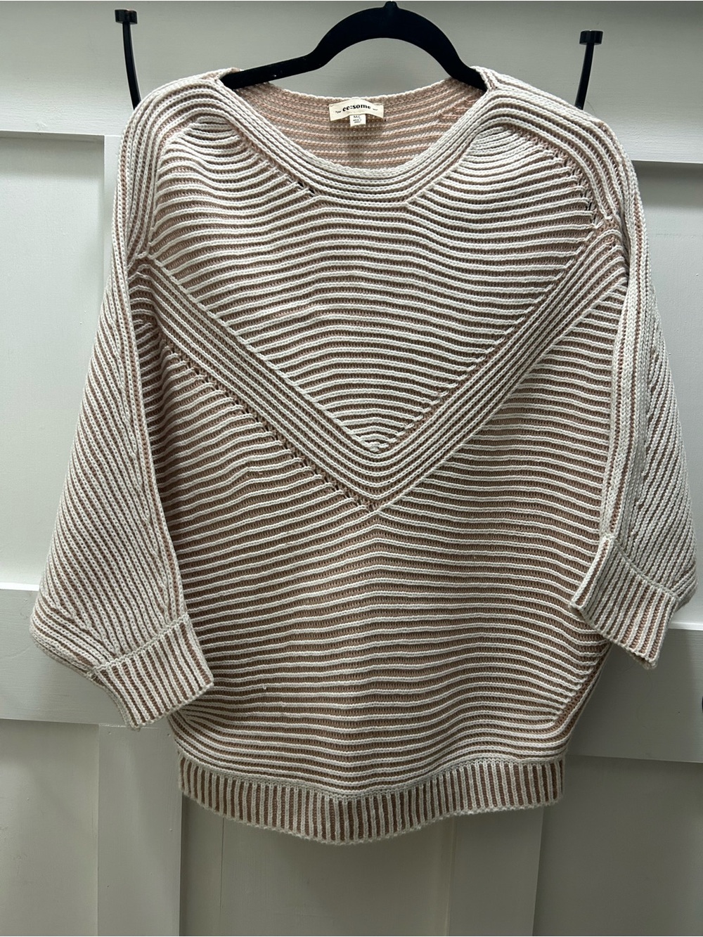 NWOT Boutique sweater Striped V-Neck Knit Sweater - Beige/Cream